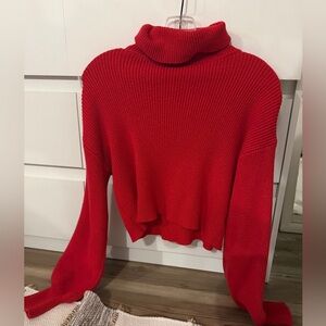 Blue Rain Red Turtleneck